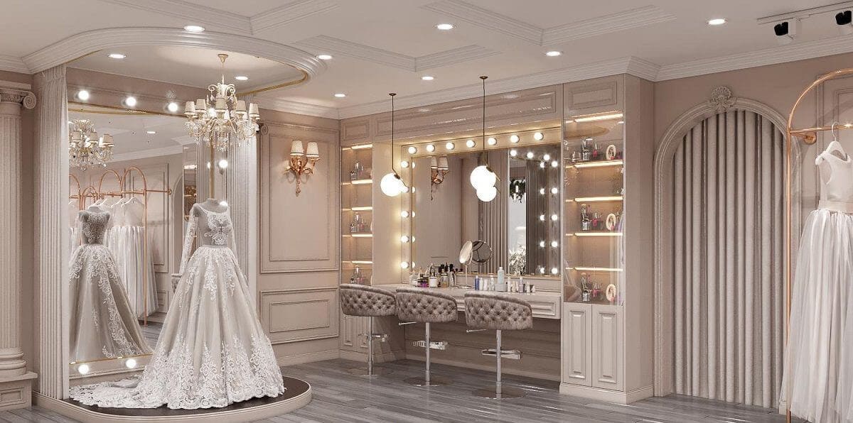 Mẫu thiết kế nội thất showroom áo cưới hiện đại sang trọng